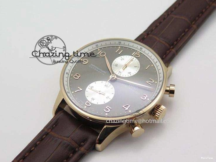 MIROTIME 0110 Original Portuguese 40mm Chrono RG Gray Dial Sliver Subdial on Leather Strap A 7392
